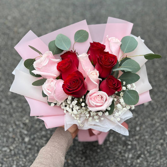 Blush- 12 Pink & red rose bouquet